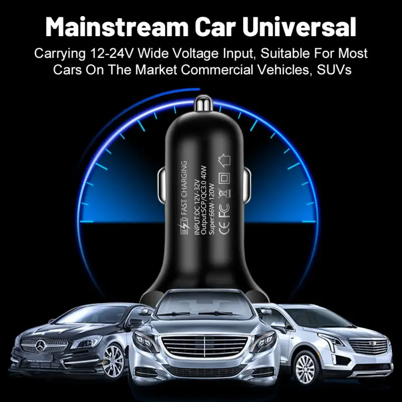 

Universal Car Charger Adapter 66w 4usb Digital Display Car Charger Fast Charging Cigarette Lighter Multifunctional Car Supplies