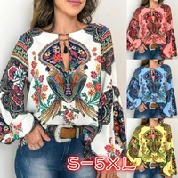 spring personality womens long sleeve shirt chinese style printed round neck lantern sleeve shirt 5xl oversized loose top
