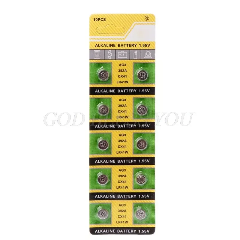 

10 шт., кнопочные батарейки AG3 1,55 в, SR41 192 L736 384 SR41SW CX41 LR41 392