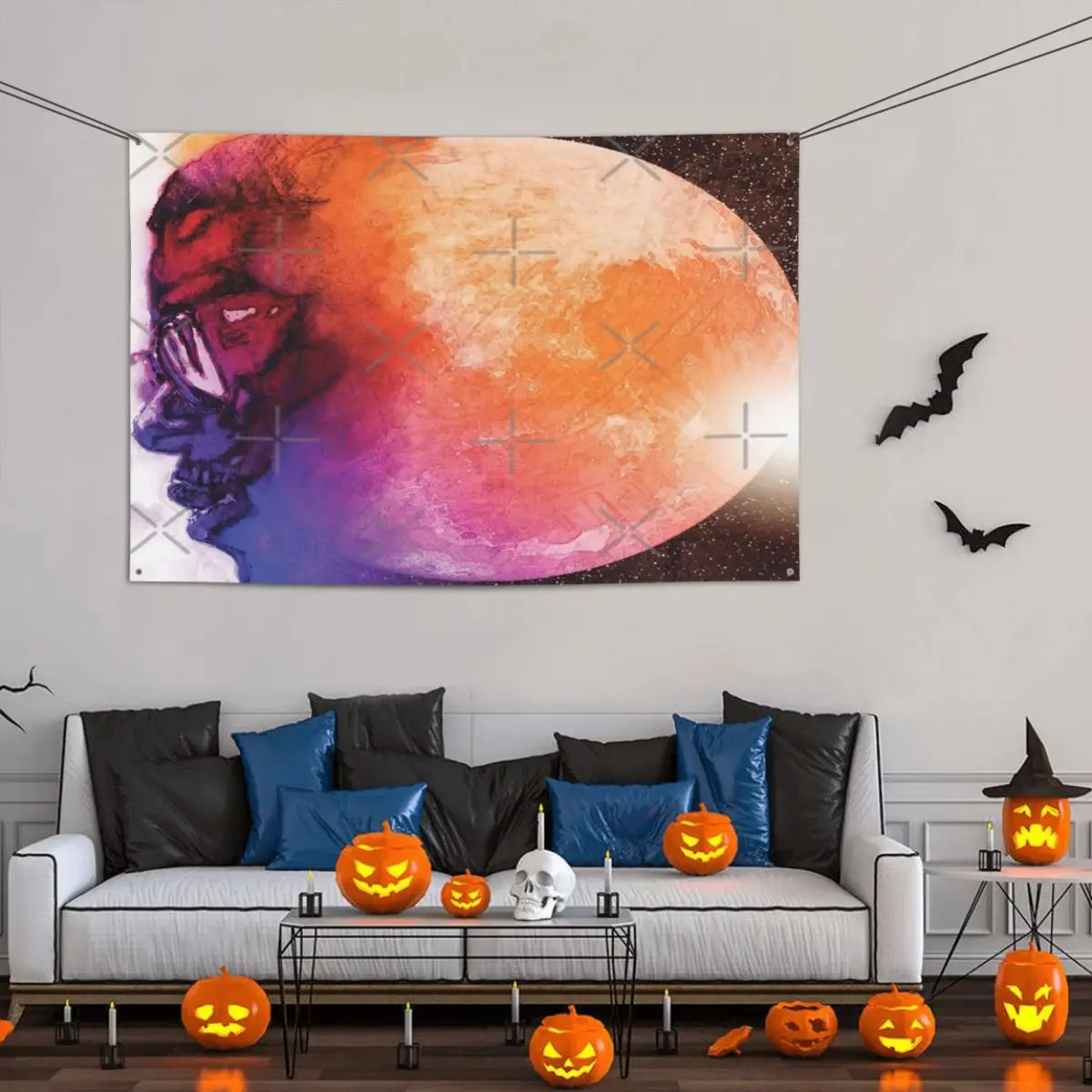 

MAN ON THE MOON ALBUM COVER Party Banner Decor 120x180cm Vintage With Metal Grommets Fade Resistant Flowy Delicate