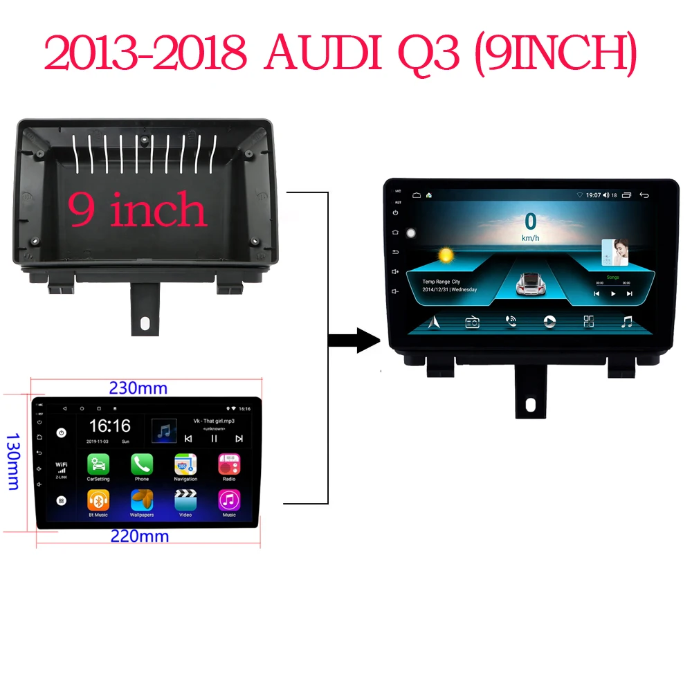 

9-дюймовый 2 Din Автомобильный Кабель Canbus для Audi Q3 2013-2018 панель Cd Dvd плеер аудио Рамка комплект крепления приборной панели