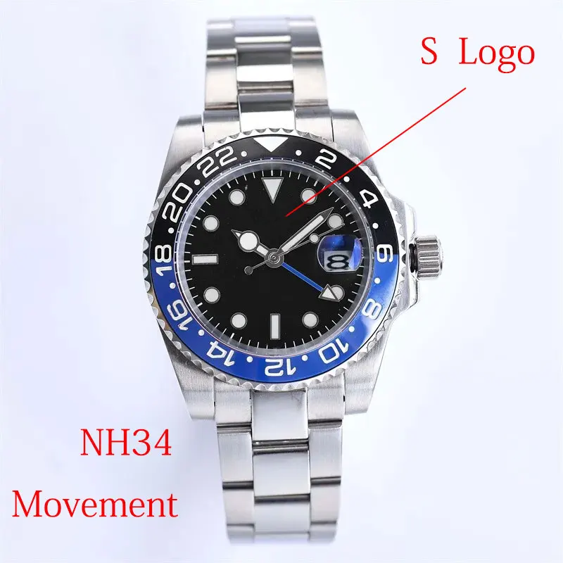

Мужские автоматические механические часы NH34, мужские сапфировые водонепроницаемые часы из нержавеющей стали и керамики с 4 стрелками
