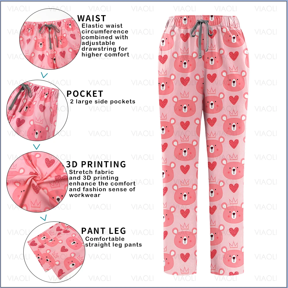 Surgical Uniforms Woman Printing Blouse Pockets Pants Medical Scrub Set Beauty Salon Workwear Clinical Scrubs Top+Pants Spa Suit
