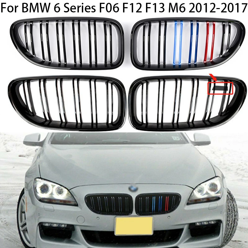 

Глянцевый черный/м цвет двойная планка Передняя решетка для раковины Бампер решетка для BMW 6 серии F06 F12 F13 M6 2012-2017 автостайлинг