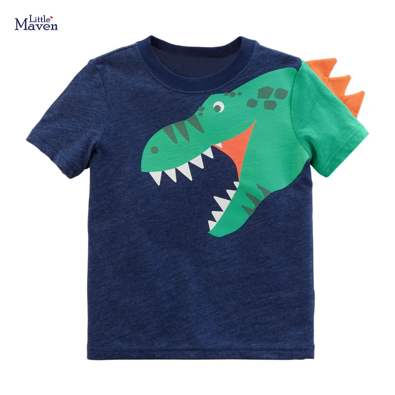 

Little maven 2022 Baby Boys Dinosaur T-shirt Cotton New Fashion Tops Children Cool Clothes for Kids 2-7 year