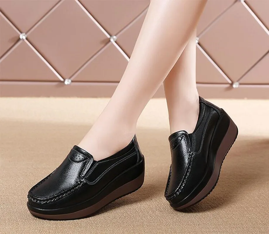 

Women Flats Platform Shoes Women Elegant Genuine Leather Shoes Woman Autumn Slip On Casual Flat Shoes Women sneakers