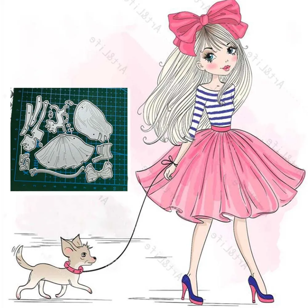 

Girl & Dog Metal Cutting Dies Stencil DIY Scrapbooking Embossing Album Paper Tree Tag Dies Cuts New