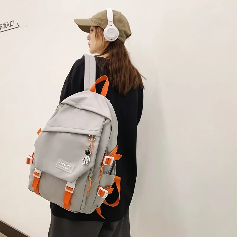 

New Solid Color Simple Schoolbag Laptop University Backpack Ladies Men's Travel Leisure Student Bag Female Nylon Schoolbag