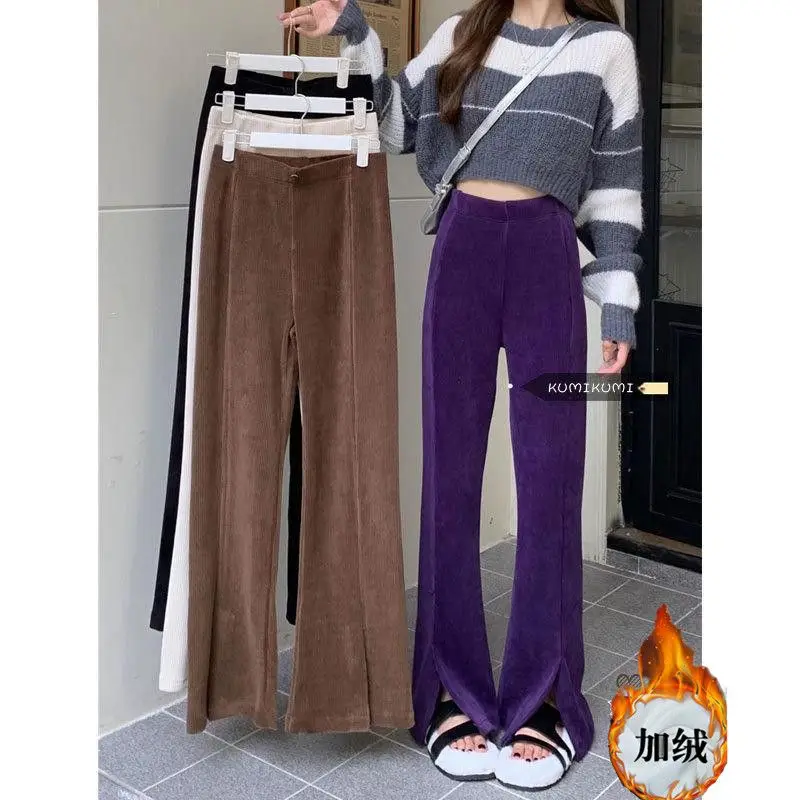 

Plush Loose Slim Straight Pants Floor Pants Women's Autumn and Winter High Waist Casual Pants Wide Leg Pants Split Pants