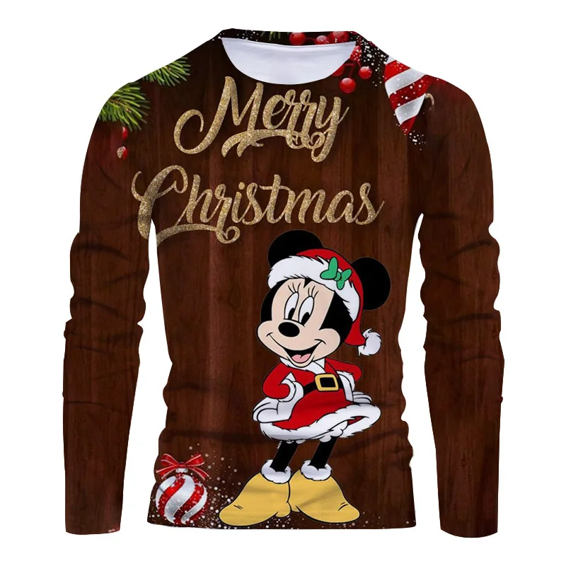 

Disney Mickey Anime 3D Printing New T-Shirt Autumn Casual Men's Round Neck Long Sleeve T-Shirt Christmas Pattern Series