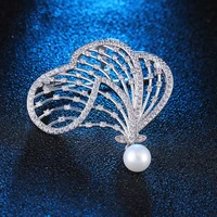fashion micro inlaid zircon copper flower coat brooch charm hijab pin womens pearls versatile clothing accessories best gifts