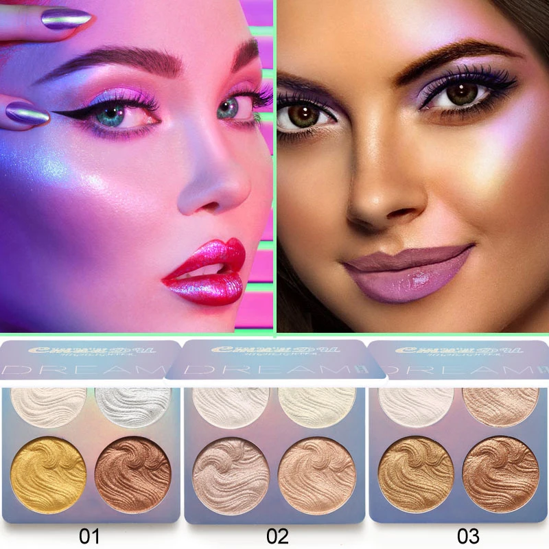 

Beginner Bronzer Glow Shimmer Eyeshadow Face Iluminador Pressed Powder High light Palette 4 Colors Beauty Multifunctional
