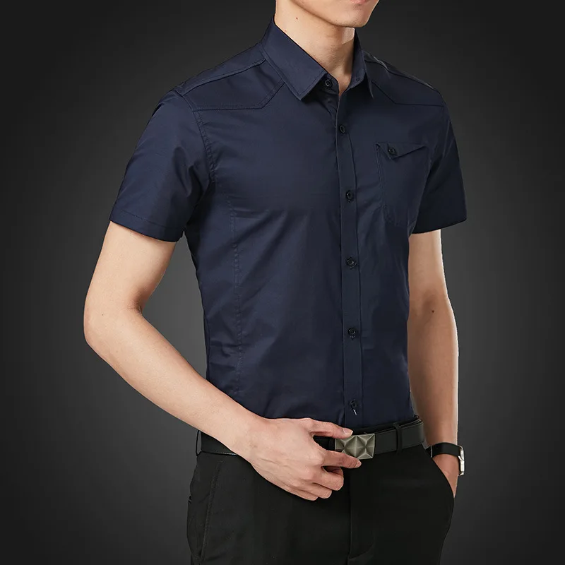 EUOW Tops 2022 Summer Brand Fashion Causal Cotton Lapel Short Sleeve Shirts High Quality Work Wear Fitted Men's Clothing M-5XL