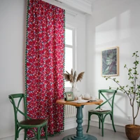 semi blackout curtains for kitchen living room bedroom home decoration curtains american style red flower print cotton linen
