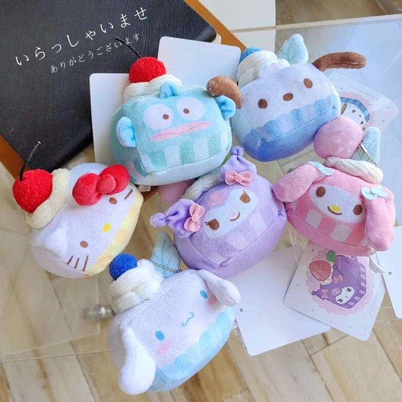 

Sanrio Kuromi Cake Plush Pendant Hello Kitty Pochacco My Melody Kawaii Dessert Plush Doll Key Chain Children Toys Stuffed Toy