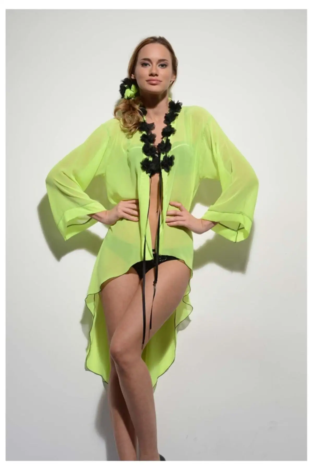 

Women's Pareo Neon Yellow Chiffon Swimwear Cover Up Dress Sexy Tunic Suit Beachwear Female Beach Bikini Cover Loose Mini Dress