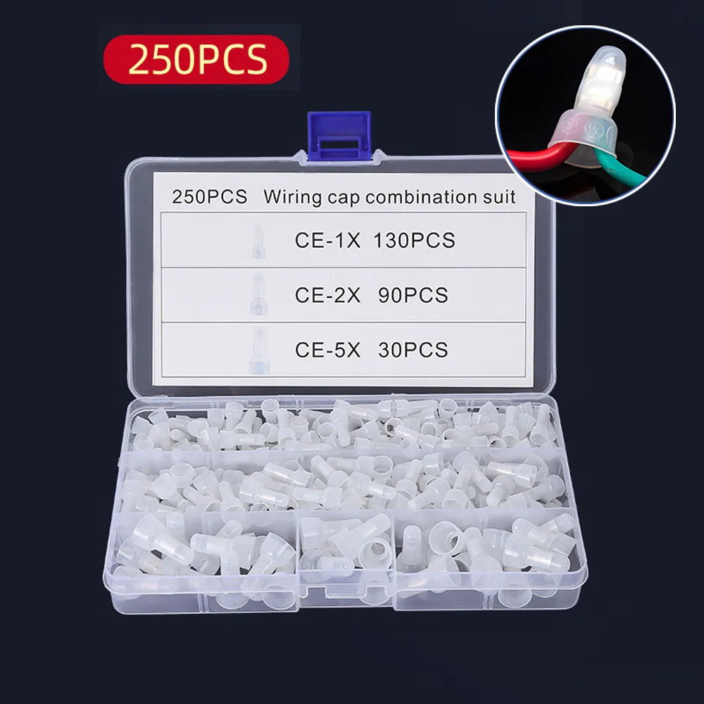 

250PCS CE1 CE2 CE5 Closed End Crimp Caps Flame Retardant Electrical Wire Cable Terminal Connector For AWG 12-10 16-14 22-16 Wire