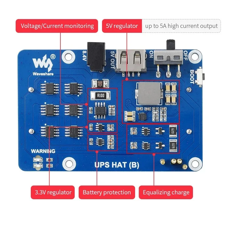 Фото VoFS Raspberry Pi UPS HAT (B) 5V Источник бесперебойного питания 5А с высоким током и разъемом Pogo Pins для Pi 4B 3B+ 3B №4