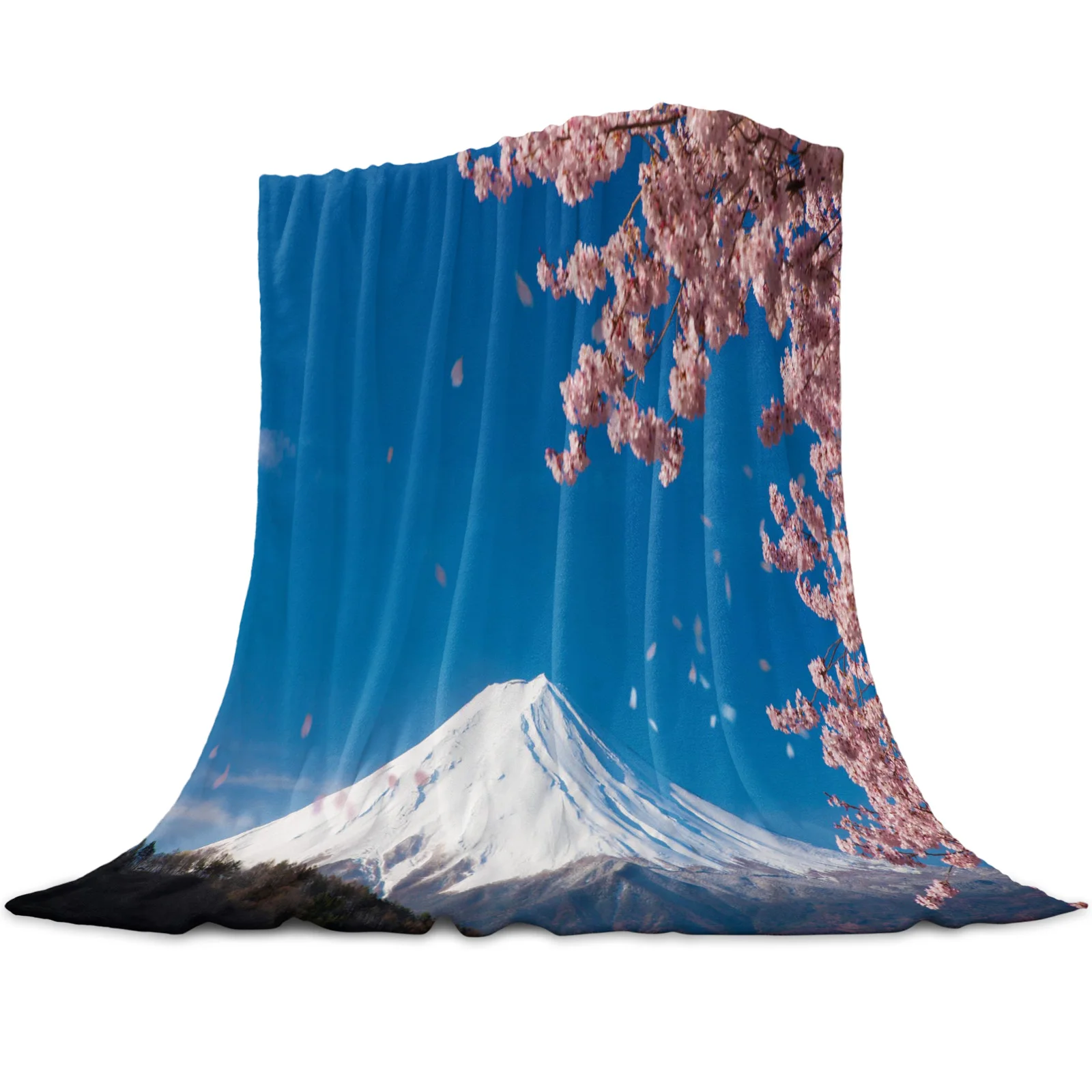 

Mount Fuji Cherry Blossom Tree Throw Blanket Flannel Blanket for Beds Bedroom Hotel Decor Soft Blanket Modern Printed Blankets
