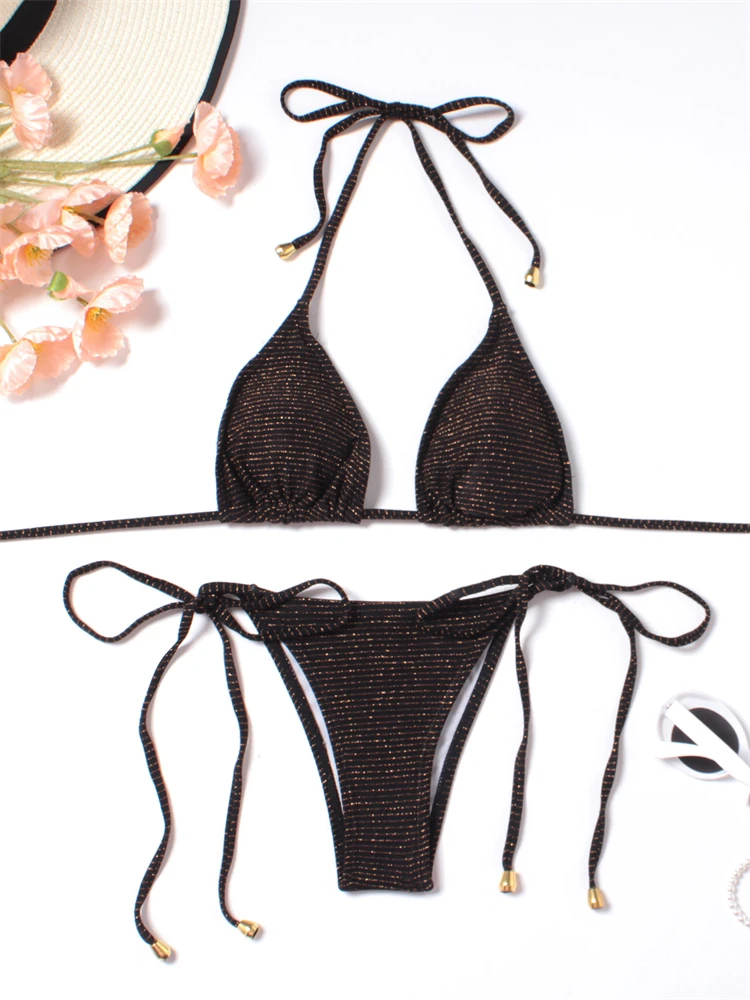 

Женский купальник-бикини, новинка 2023, однотонный комплект бикини, сексуальный купальник на шнуровке, 2 предмета, летнее бикини, пляжная одеж...