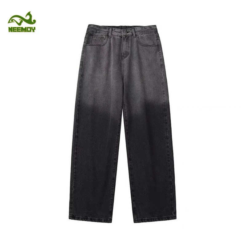 Neemoy Gradient Jeans Men Loose Straight Casual Pants Soft Denim Fashion Korean Style Streetwear Wide Leg Pants Male Trousers