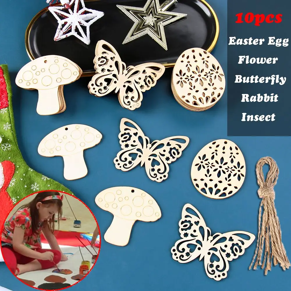 

10pcs Household Rabbit Handcraft Wooden DIY Hanging Ornaments Easter Decorations Easter eggs Easter Wood Chips