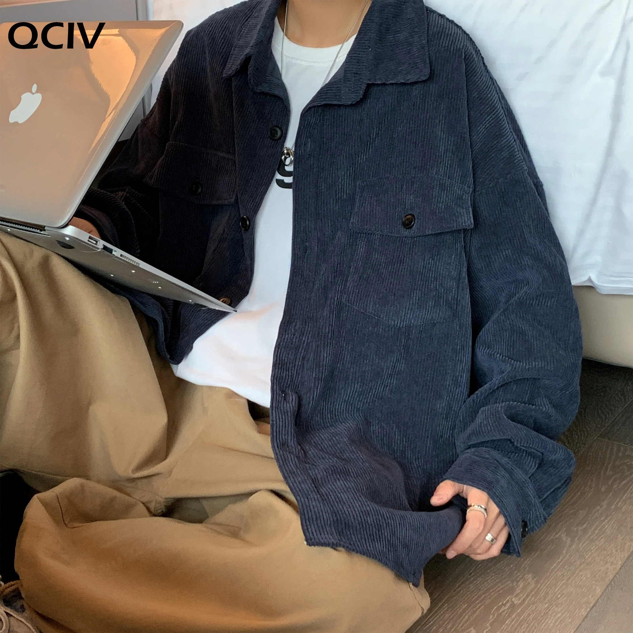 Men's Corduroy Long Sleeve Shirts Autumn Korean Shirt Woman Fashion Casual Oversize Shirt Men Clothing