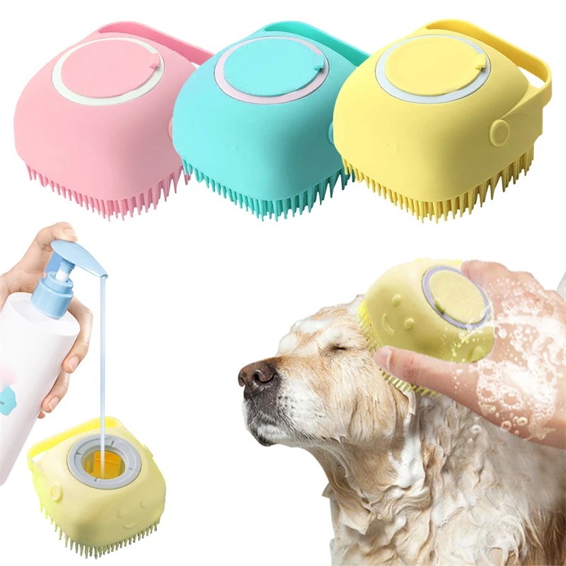 

New Soft Silicone Dog Brush Pet Shampoo Massager Bath Brush Bathroom Puppycat Washing Massage Dispenser Grooming Shower Brush