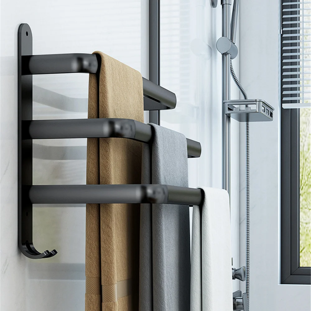 

Towel Rack Bathroom 3 Layers Towel Holder Shower Rack Punch-Free Towel Bar Wall-mounted Rail Shower Hanger Toliet Storage Shelf