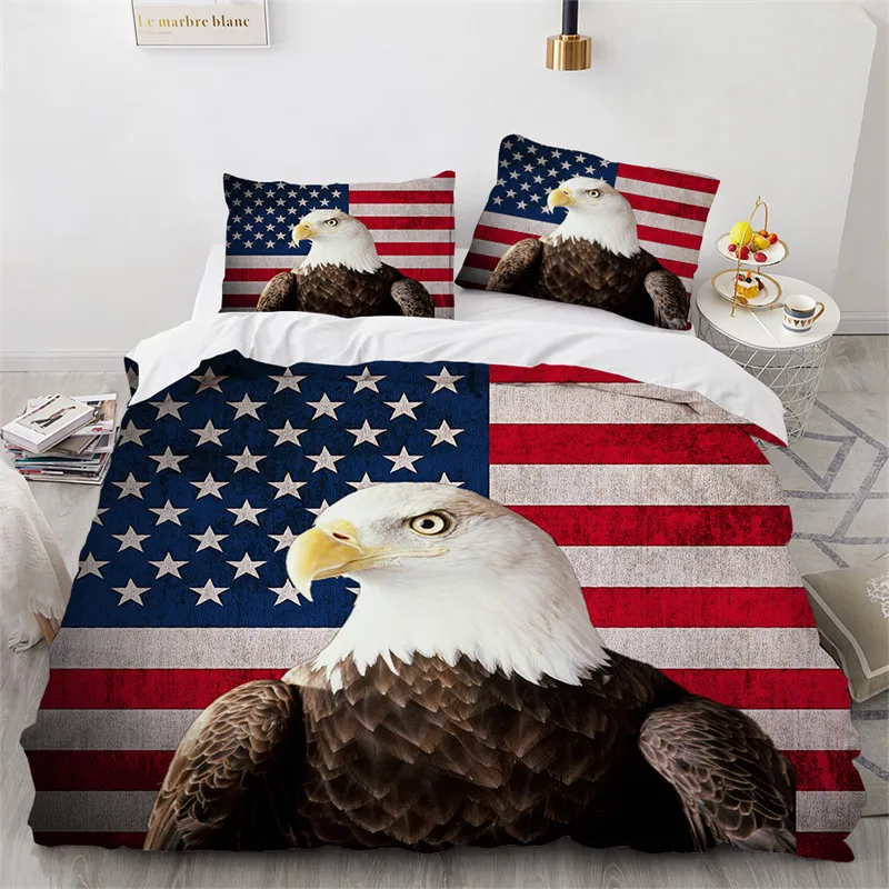 American Flag Duvet Cover Bald Eagle Bedding Set Microfiber Patriot United States Flag Comforter Cover Queen For Kids Teen Boys