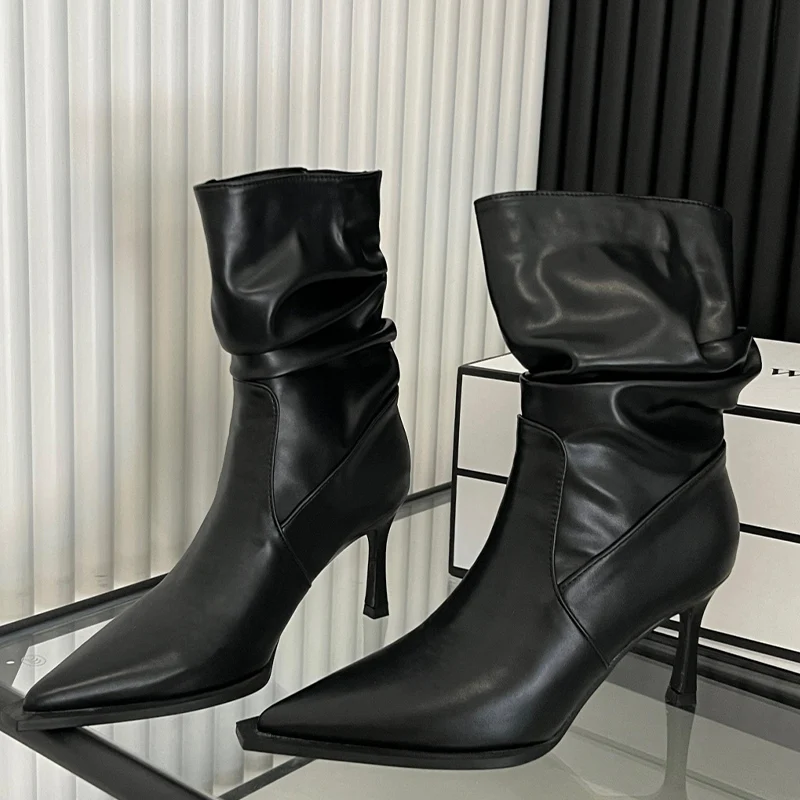 Женские ботильоны на шпильке с острым носком зимняя модная женская обувь 2024