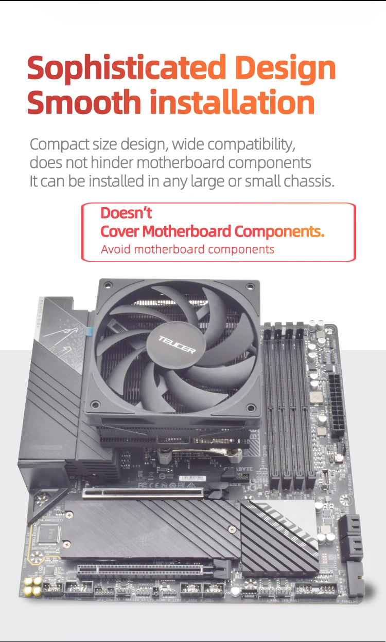 Кулер для процессора TEUCER 8, низкопрофильный игровой радиатор ITX TDP 130 Вт, компьютерный радиатор для LGA17001200115X20112066 AM5 (art.: 3920c99df1d8a) - 3920c99df1d8a