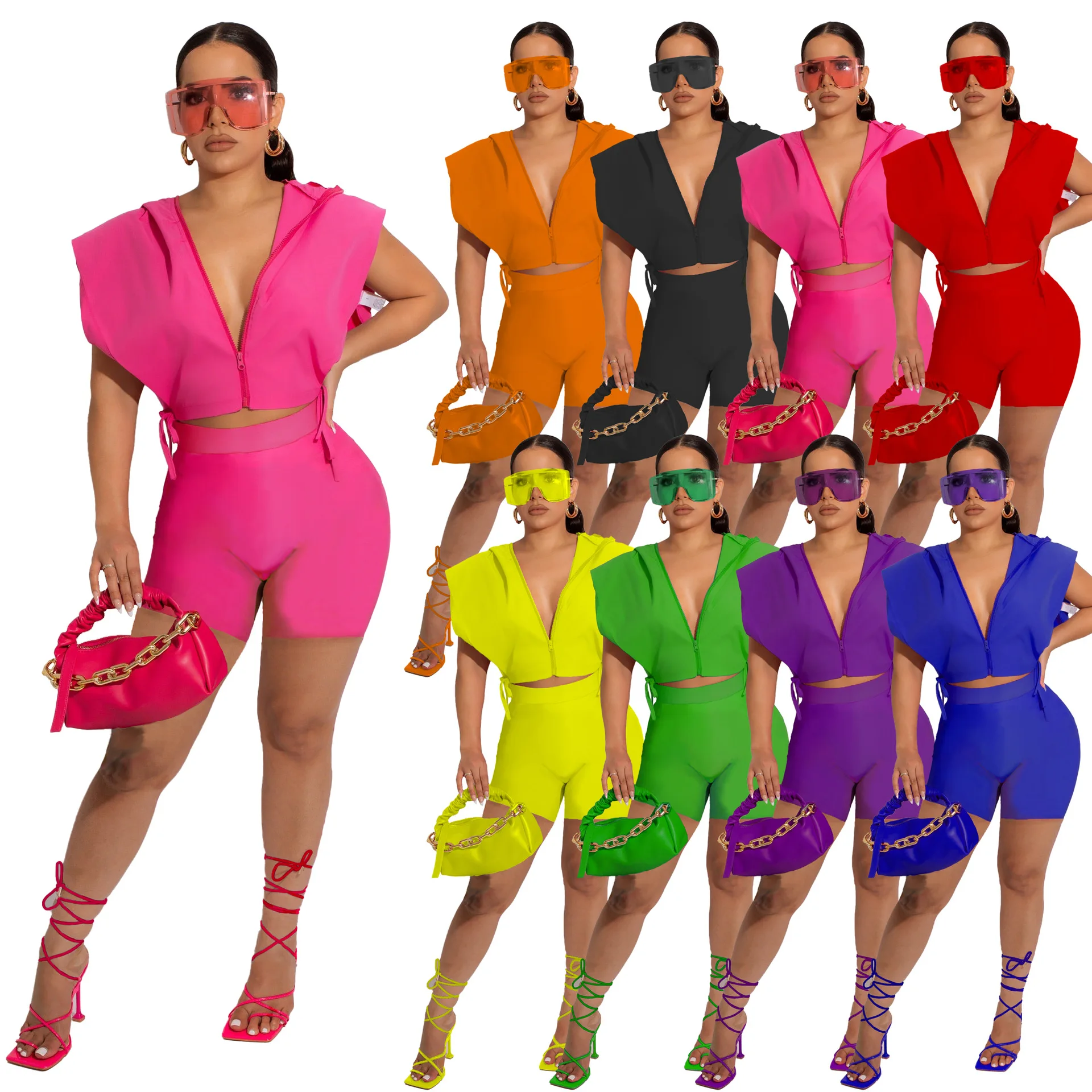 

Y8450 Women Shoulder Off Wear Fall Clothing Sleeveless Spring Top Pants 2 piece Set Women Solid Color Two Piece Pants Sets