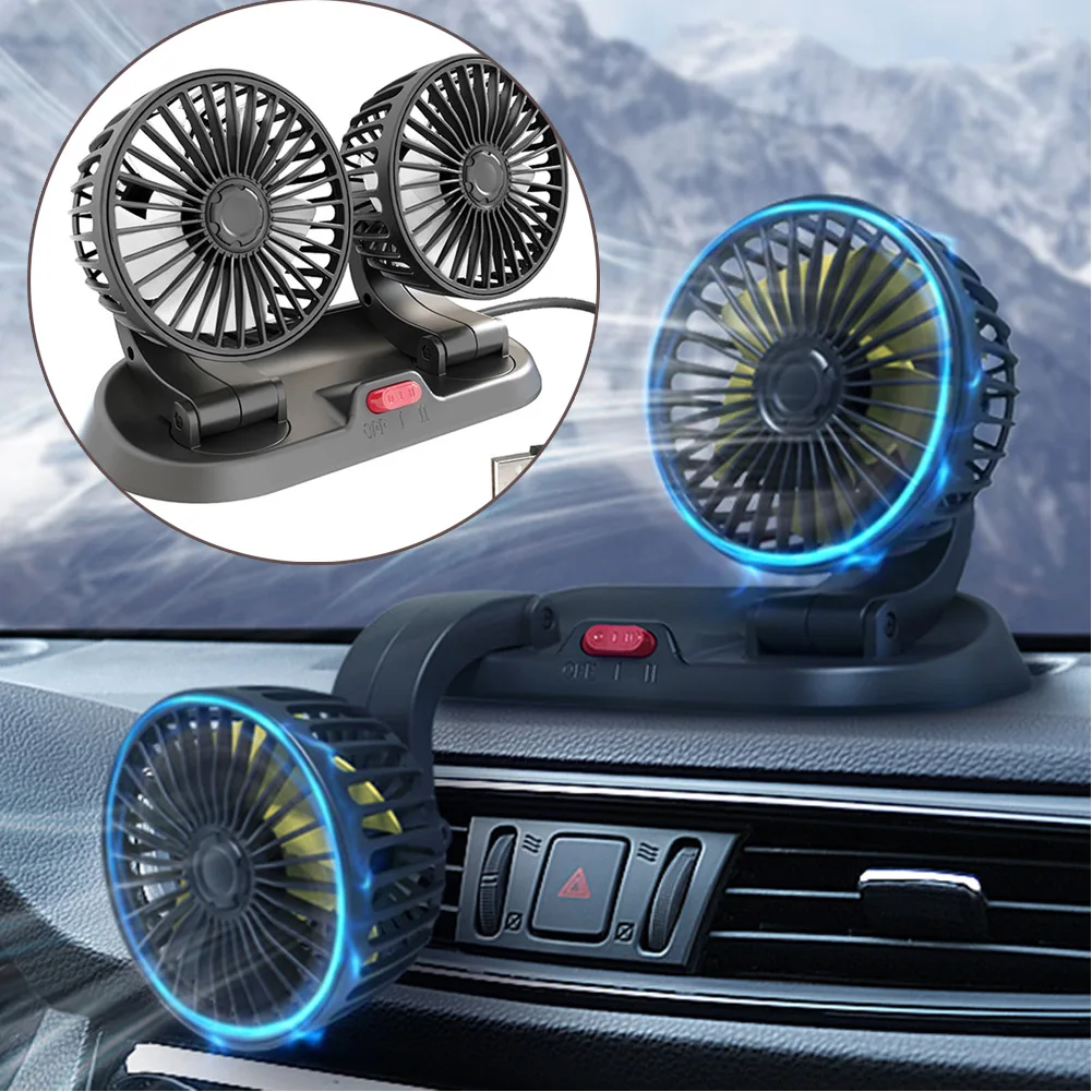 

Car Dashboard Fan Summer Cooling Adjustable Double-head Fan 360 Degree USB Mini Fan Low Noise Car Cooler Strong Wind Accessories