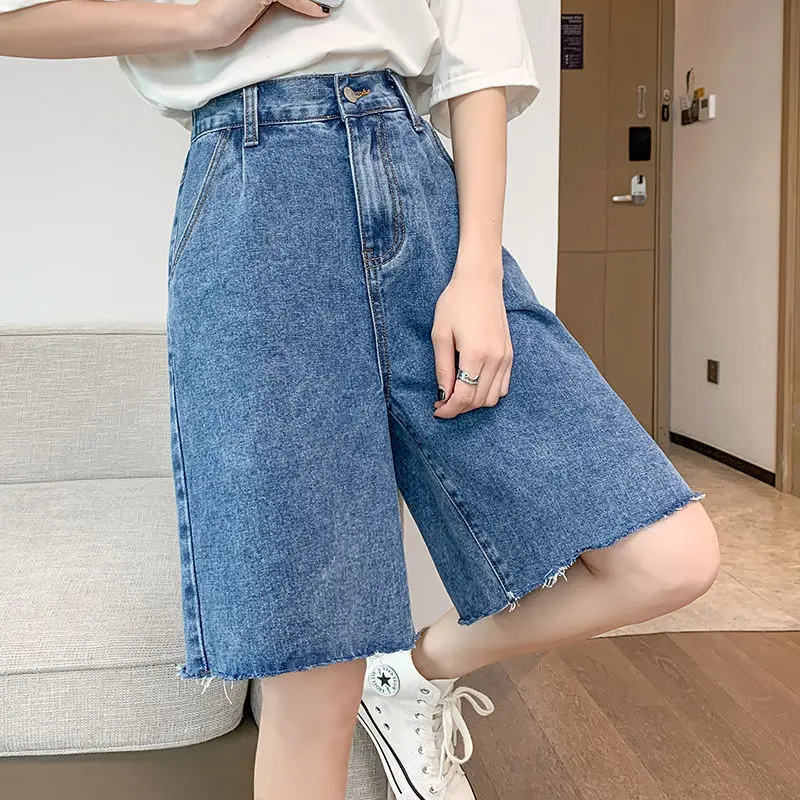 Women Shorts Jeans Baggy Long Shorts Female Jeans Ladies Cute New Denim Summer Bermuda High Waist Blue Wide Womens Shorts Y2K