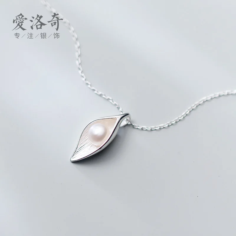 

S925Silver Necklace Women's Japanese Style Simple Leaf Pearl Sweet Mori Leaf Clavicle ChainD4536