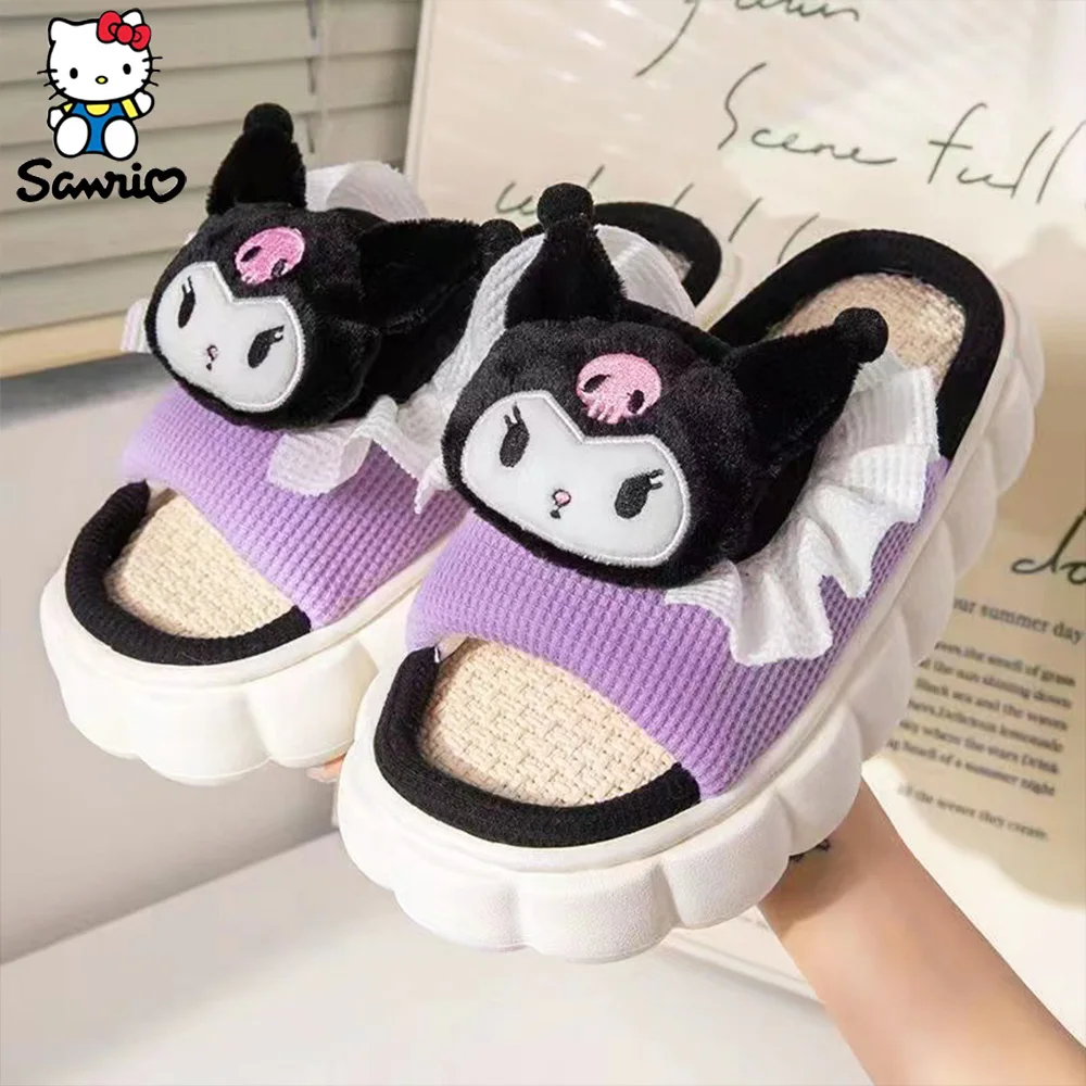 

Sanrio Slippers EVA Cinnamoroll Cute Home Slippers Hello Kitty Kuromi Thick Linen Slippers Women Comfortable Breathable non-slip