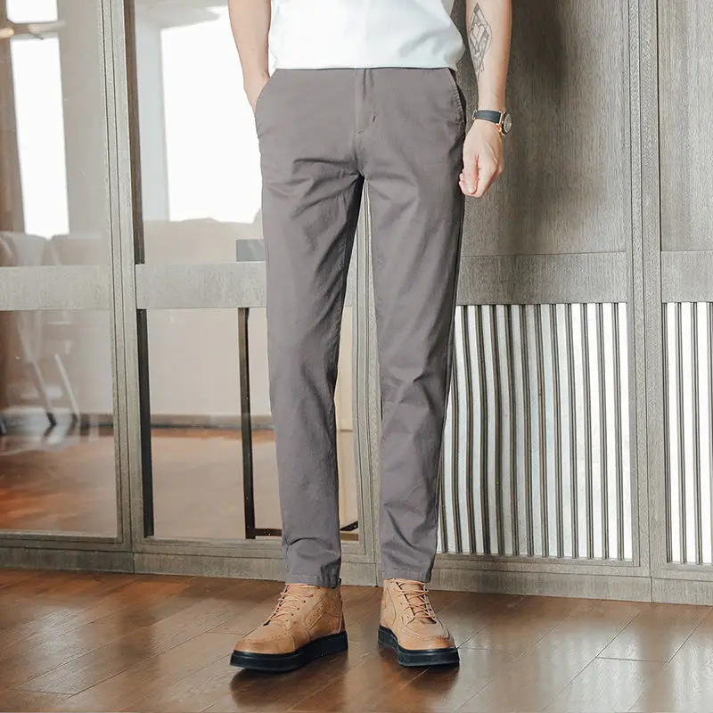 

2022 Spring Autumn Men's Fashion Solid Color Loose Trousers Male Straight-Leg Casual Pants Men Thin High Waist Trousers A219