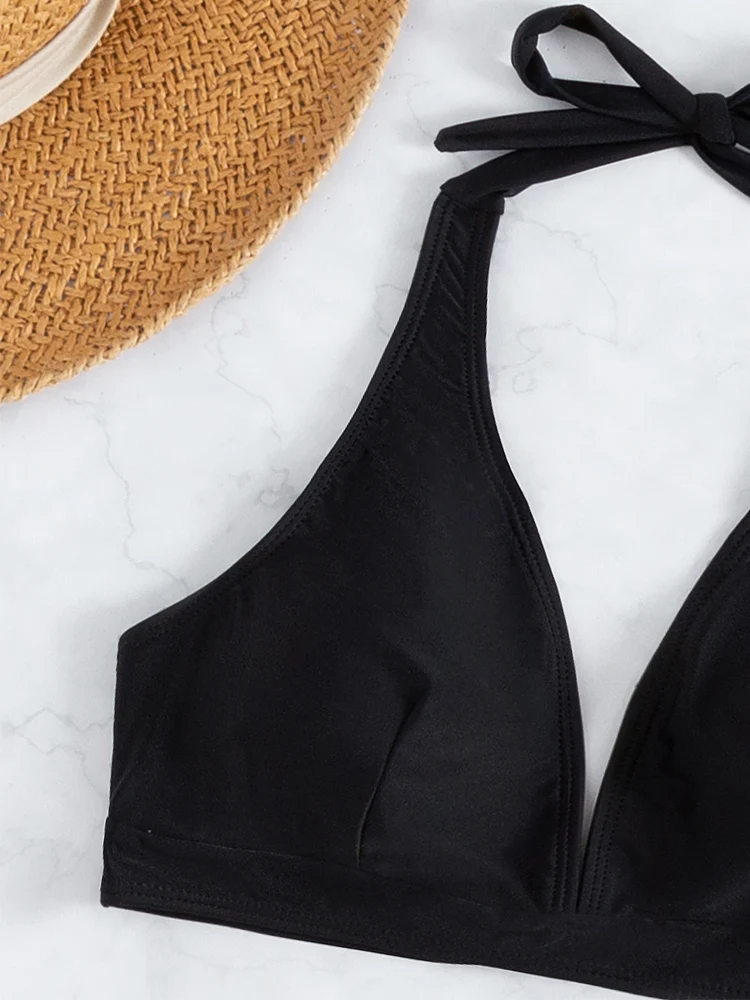 Купальник женский однотонный черный с завышенной талией яркий комплект 2022 новый