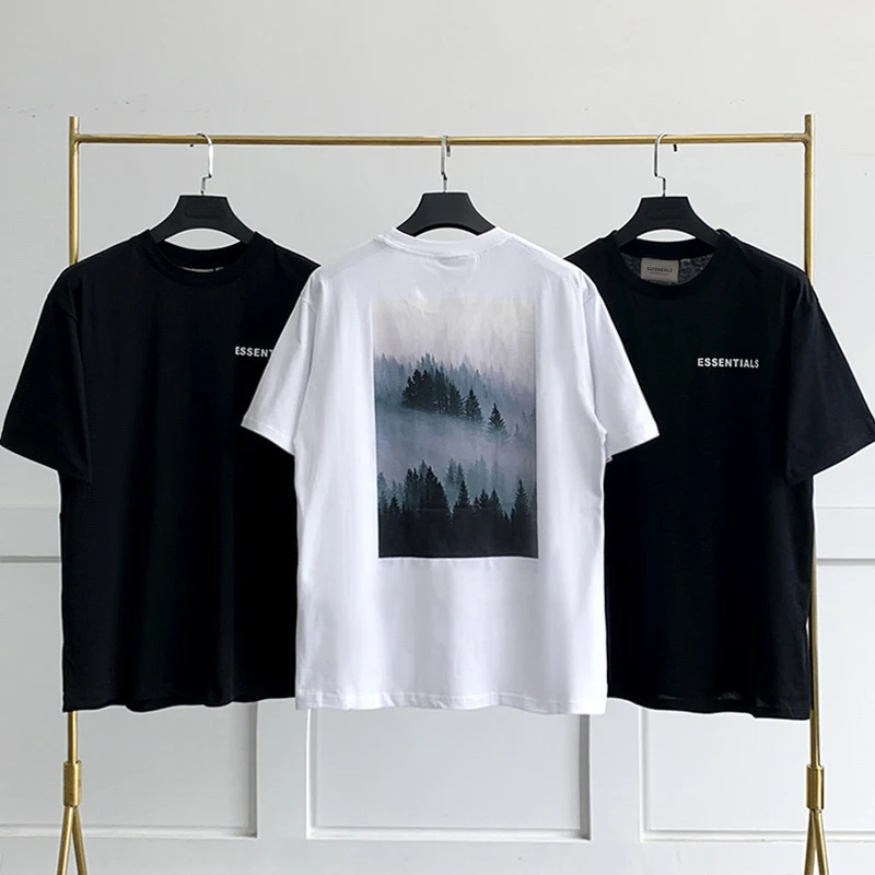 

Oversized Men's ESSENTIALS Summer T-Shirt Back Landscape Print Cotton High Quality High Street Hip Hop Unisex Sports T-Shirt