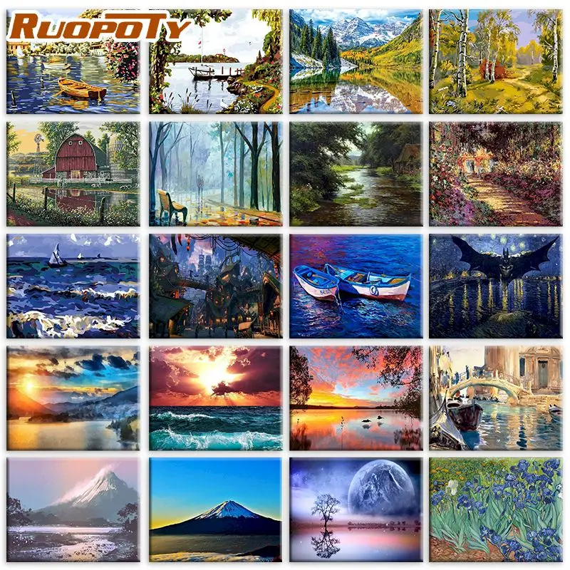 

Frame Diy Abastract Landscape Oil Picture Colored By Numbers Handpaint on Digital Canvas for 40*50cm Special Bedroom Decor