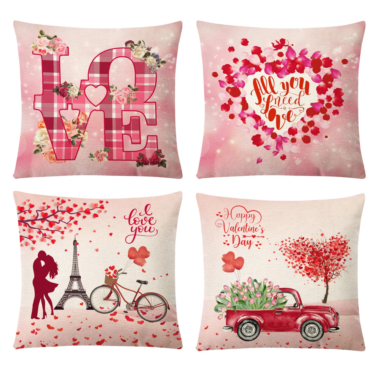 

Valentine's Day Love Car Pattern Cushion Cover Cotton Pillowcase cushion cover replacement outdoor home decor for living room