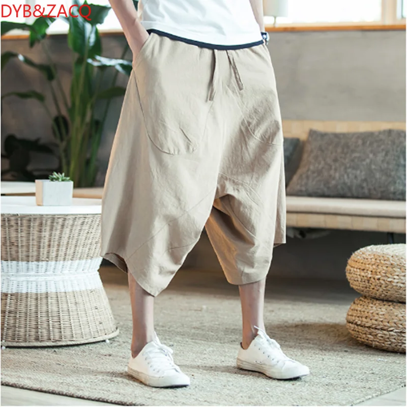Men Harajuku Harem Pants 2022 Mens Summer Cotton Linen Joggers Pants Male Vintage Chinese Style Sweatpants Fashions