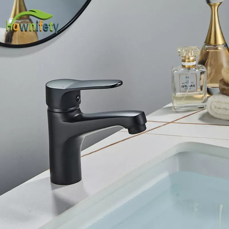 

Black Basin Faucet Hot Cold Mixer Crane Tap Single Hole Deck Mount Bathroom Wash Faucet Short Type Sink Mixer