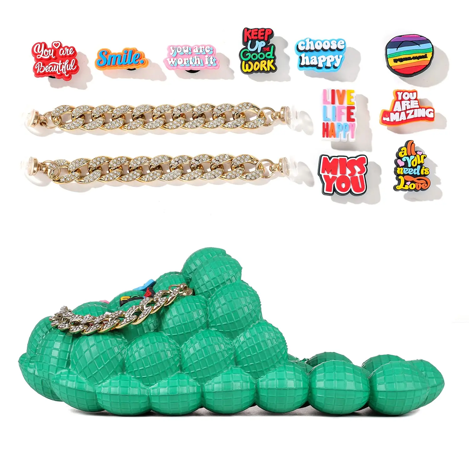 Bubble Slides for Women Men Fashion Chain Bubble House Slippers Summer EVA Ladies Flip Flops Beach Slides Shoes Gift for Friends