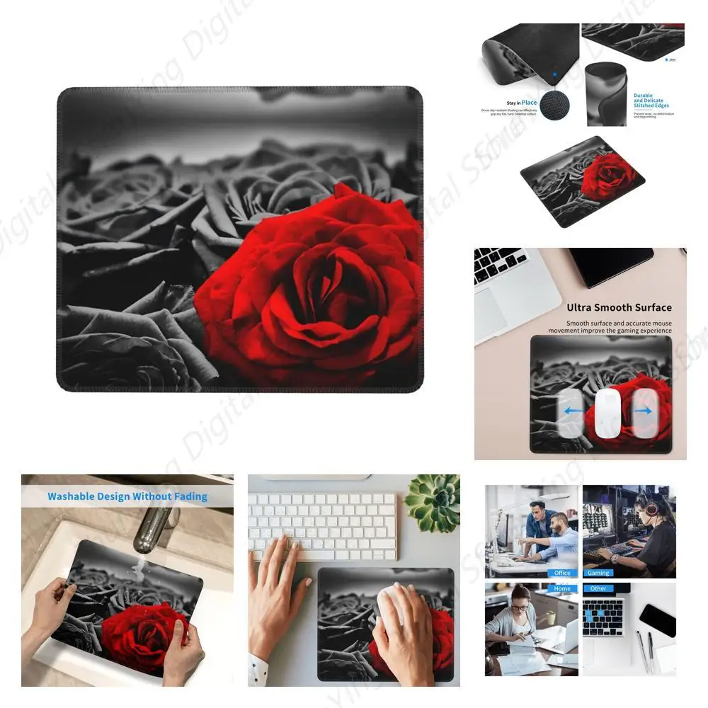 Коврик для мыши с красной розой противоскользящий резиновый коврик игровой