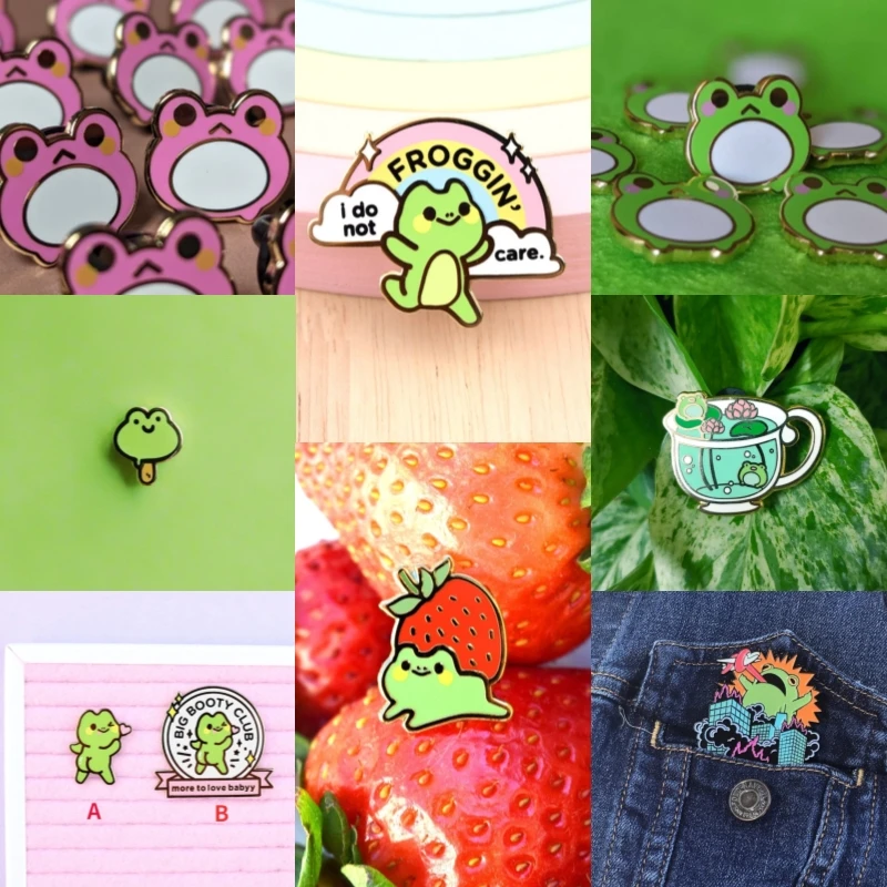 

I Don't Froggin' Care Enamel Pin // Big Booty Club Members Only Lapel Pin // Strawberry Frog Metal Badge // Frog Popsicle Brooch