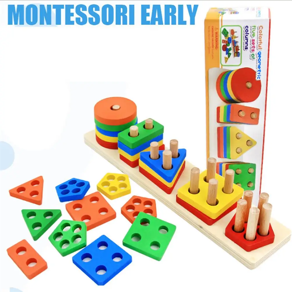 

Wooden Sorting Stacking Toys For 1-3 Years Old Toddlers Color Recognition Stacker Shape Sorter Educational Building Block Toys