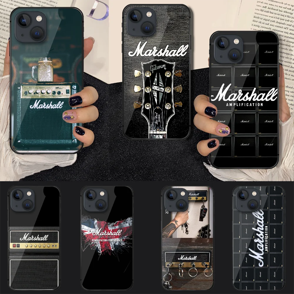 

Marshalls Speaker Music Tempered Glass Phone Case Cover For Iphone 7 8 11 12 13 14 Pro Max Plus Mini 6s X XS XR SE Black