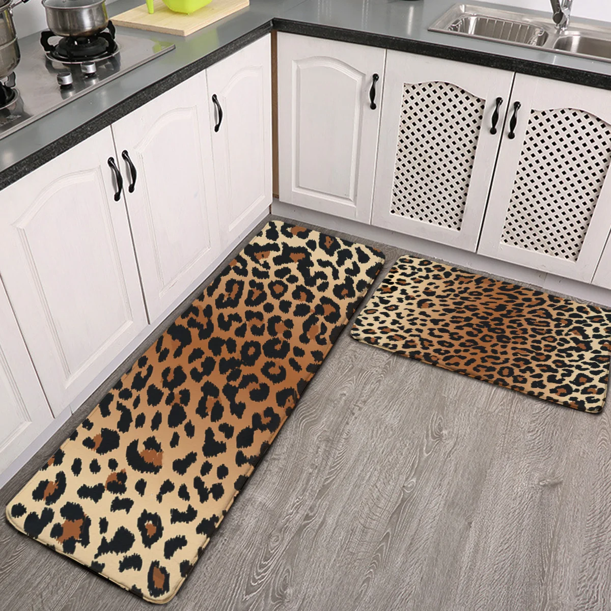 

Kitchen Mat Cushioned Anti Fatigue 2 Piece Set Animal Leopard Print Pattern Cheetah Brown Kitchen Floor Mats Rug Carpet Non Skid